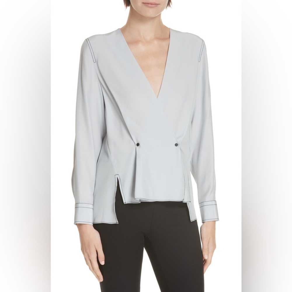NWT rag & bone Debbie Draped Silk V-Neck Blouse Gray Sz XS